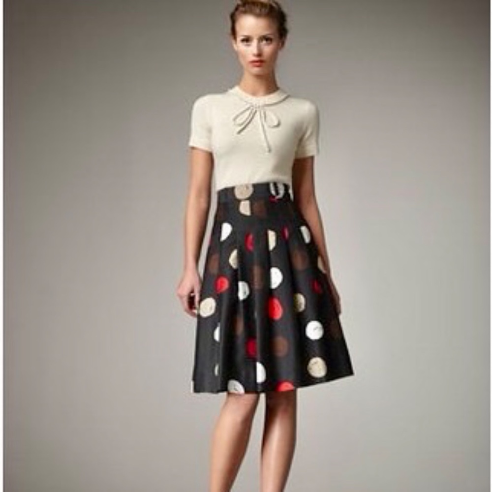 Kate Spade New York Esther Black Polka Dot Pleated A-line skirt Size 8